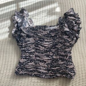 NWOT Zara Leopard print, ruffle short sleeve top, size S